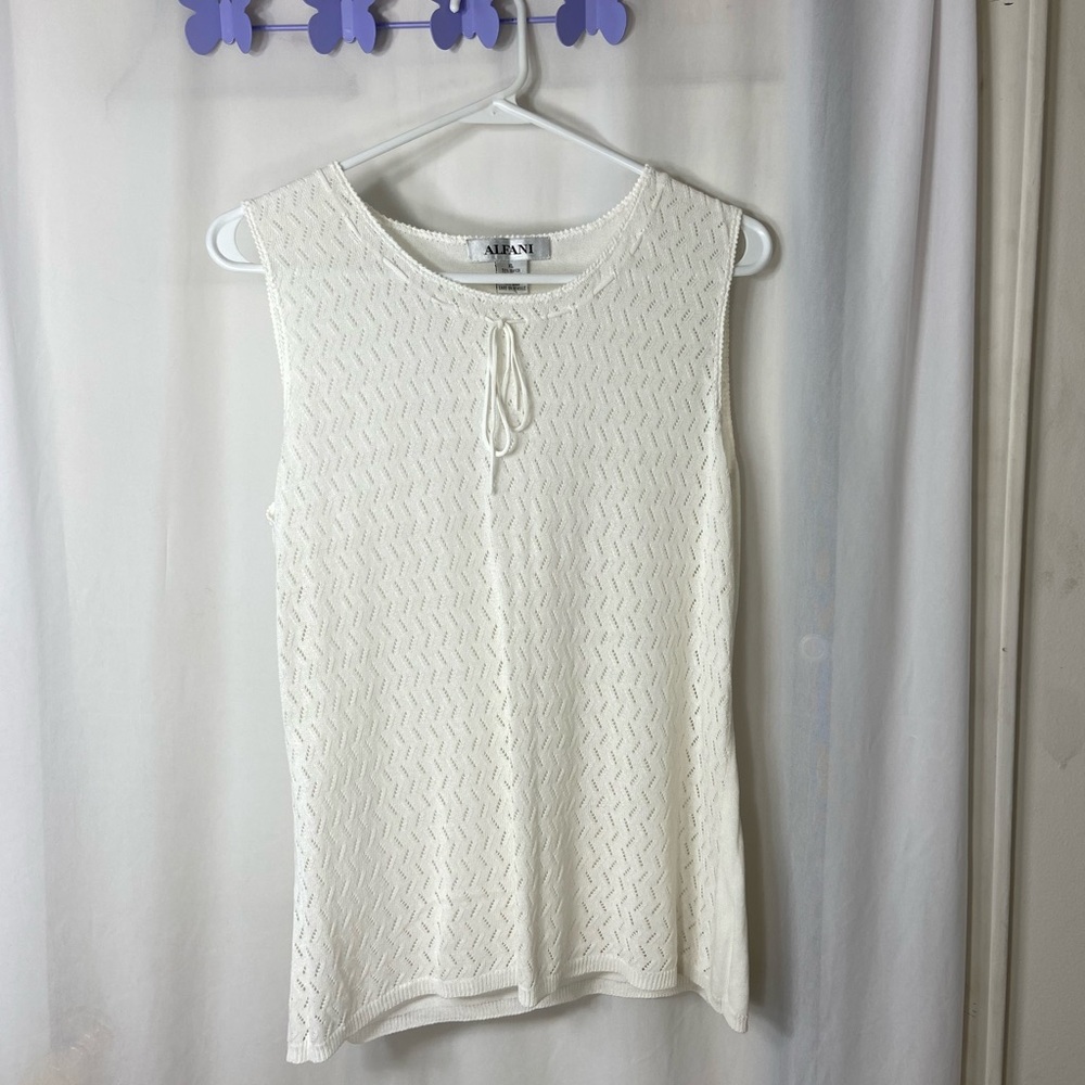 Vintage‎ Alfani women’s cream knit tie neck sleeveless soft sweater vest top XL